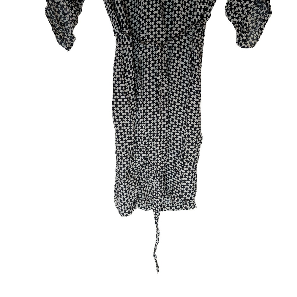 MSSP Max Studio Shirtdress Womens L Black White Geometric Rayon Roll Tab Vintage - Picture 4 of 12